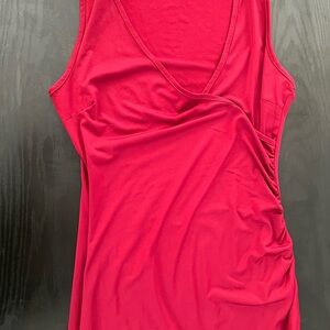 Red Asymmetrical V-Neck Dress